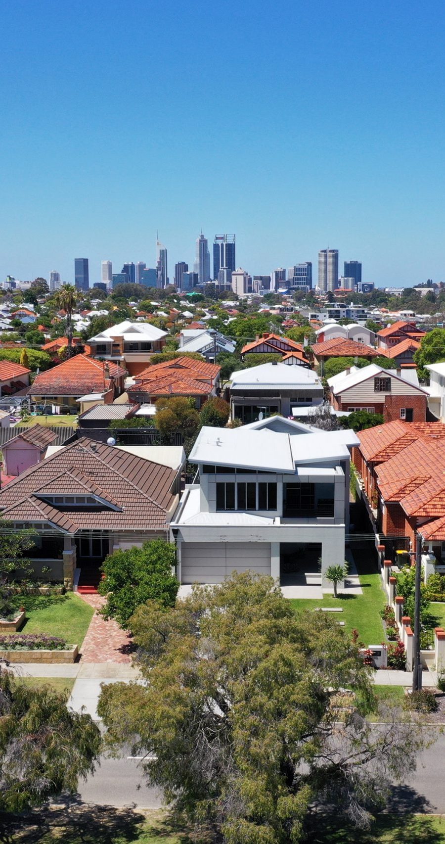 Aerial urban suburban cityscape in Perth Aerial urban suburban cityscape landscape view in Perth Western Australia